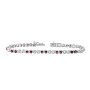 LADIES BRACELET 1.10CT RUBY/ROUND DIAMOND 14K WHITE GOLD (CENTER STONE 0.10CT ROUND RUBY DIAMOND)