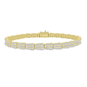 LADIES BRACELET 1.00CT ROUND/BAGUETTE DIAMOND 14K YELLOW GOLD (SI QUALITY)