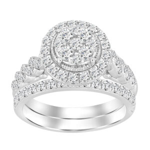 LADIES BRIDAL SET 1.00CT ROUND DIAMOND 14K WHITE GOLD