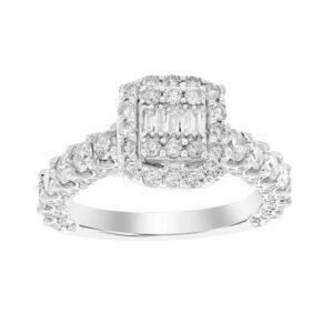 LADIES RING 2.00CT ROUND/BAGUETTE DIAMOND 14K WHITE GOLD