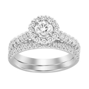 LADIES BRIDAL SET 1.00CT ROUND DIAMOND 14K WHITE GOLD (CENTER STONE 0.33CT ROUND DIAMOND)