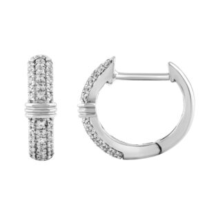 LADIES HOOPS EARRING 0.16CT ROUND DIAMOND 14K WHITE GOLD