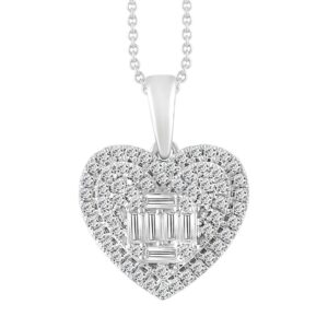 LADIES PENDANT WITH CHAIN 0.50CT ROUND/BAGUETTE DIAMOND 14K WHITE GOLD (SI QUALITY)