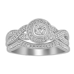 LADIES BRIDAL SET 0.25CT ROUND DIAMOND 10K WHITE GOLD