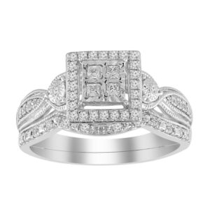 LADIES BRIDAL SET 0.33CT ROUND/PRINCESS DIAMOND 10K WHITE GOLD