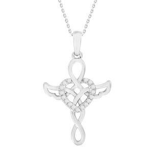 LADIES PENDANT WITH CHAIN 0.05CT ROUND DIAMOND 10K WHITE GOLD