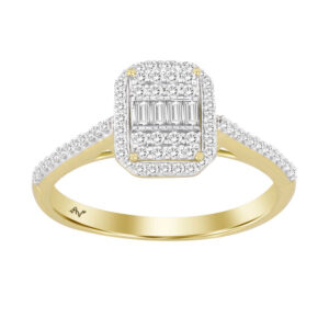 LADIES RING 0.25CT ROUND/BAGUETTE DIAMOND 10K YELLOW GOLD