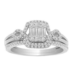 LADIES RING 0.50CT ROUND/BAGUETTE DIAMOND 14K WHITE GOLD