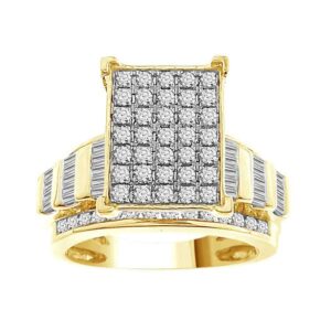 LADIES RING 1.50CT ROUND/BAGUETTE DIAMOND 14K YELLOW GOLD