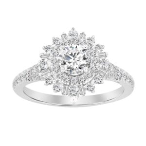 LADIES RING 1.00CT ROUND/BAGUETTE DIAMOND 14K WHITE GOLD (SI QUALITY)