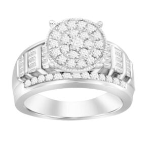 LADIES RING 1.00CT ROUND/BAGUETTE DIAMOND 10K WHITE GOLD