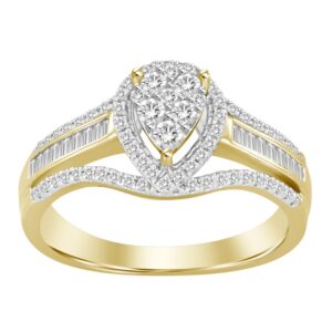 LADIES RING 0.50CT ROUND/BAGUETTE DIAMOND 10K YELLOW GOLD