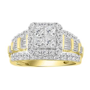 LADIES RING 2.00CT ROUND/PRINCESS/BAGUETTE DIAMOND 10K YELLOW GOLD