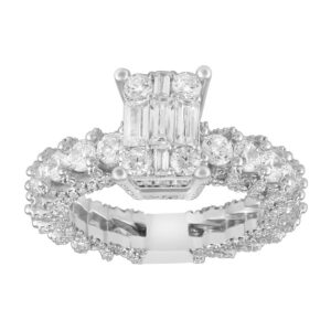 LADIES RING 3.15CT ROUND/BAGUETTE DIAMOND 10K WHITE GOLD