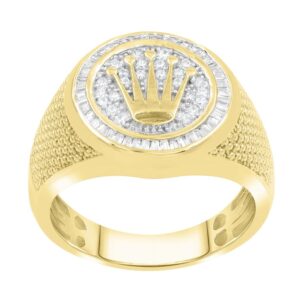 MEN'S RING 0.50CT ROUND/BAGUETTE DIAMOND 10K YELLOW GOLD