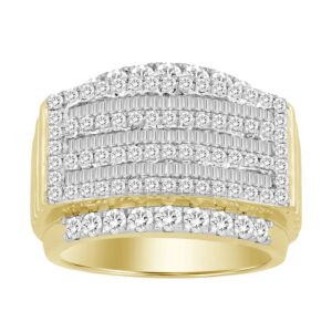 MEN'S RING 2.00CT ROUND/BAGUETTE DIAMOND 14K YELLOW GOLD
