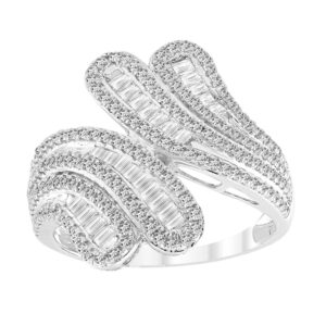 LADIES RING 1.00CT ROUND/BAGUETTE DIAMOND 14K WHITE GOLD