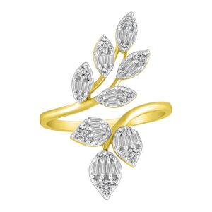 LADIES RING 0.50CT ROUND/BAGUETTE DIAMOND 10K YELLOW GOLD