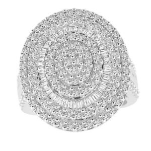 LADIES RING 2.00CT ROUND/BAGUETTE DIAMOND 10K WHITE GOLD