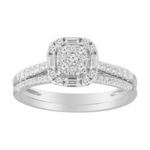 LADIES BRIDAL SET 0.50CT ROUND/BAGUETTE DIAMOND 10K WHITE GOLD