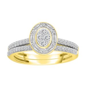 LADIES BRIDAL SET 0.50CT ROUND/BAGUETTE DIAMOND 10K YELLOW GOLD