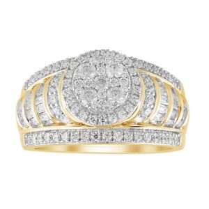 LADIES RING 1.00CT ROUND/BAGUETTE DIAMOND 10K YELLOW GOLD