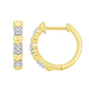 LADIES HOOPS EARRINGS 0.20CT ROUND DIAMOND 10K YELLOW GOLD