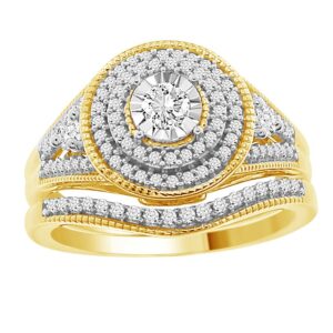 LADIES BRIDAL SET 0.50CT ROUND DIAMOND 14K YELLOW GOLD