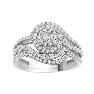 LADIES BRIDAL SET 0.75CT ROUND DIAMOND 14K WHITE GOLD