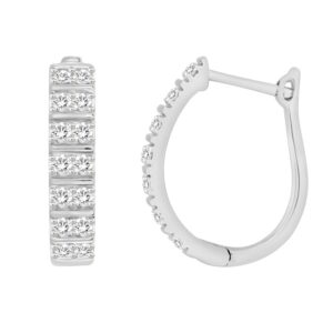 LADIES HOOPS EARRINGS 0.50CT ROUND DIAMOND 14K WHITE GOLD