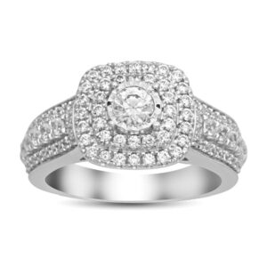 LADIES ENGAGEMENT RING 0.90CT ROUND DIAMOND 14K WHITE GOLD