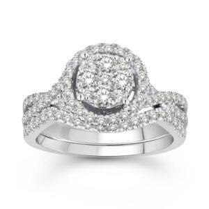 LADIES BRIDAL SET 1.00CT ROUND DIAMOND 10K WHITE GOLD