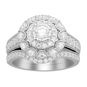 LADIES BRIDAL SET 1.00CT ROUND DIAMOND 14K WHITE GOLD