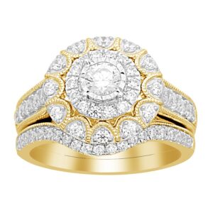 LADIES BRIDAL SET 1.00CT ROUND DIAMOND 14K YELLOW GOLD