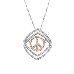 LADIES PENDANT WITH CHAIN 0.10CT ROUND DIAMOND 10K/SS WHITE/ROSE GOLD/STERLING SILVER