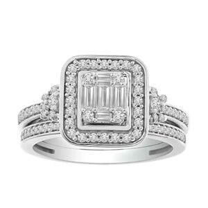 LADIES BRIDAL SET 0.50CT ROUND/BAGUETTE DIAMOND 14K WHITE GOLD