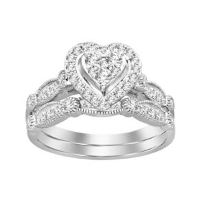 LADIES BRIDAL SET 0.50CT ROUND DIAMOND 14K WHITE GOLD
