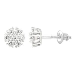 LADIES EARRINGS 0.50CT ROUND DIAMOND 14K WHITE GOLD