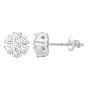LADIES EARRINGS 1.50CT ROUND DIAMOND 14K WHITE GOLD