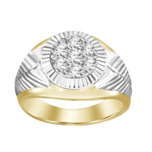 MEN'S RING 0.75CT ROUND DIAMOND 10K WHITE/YELLOW GOLD