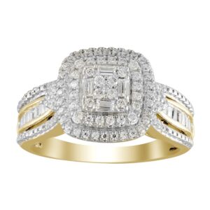 LADIES BRIDAL SET 0.50CT ROUND/BAGUETTE DIAMOND 10K YELLOW GOLD