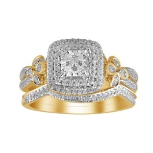 LADIES BRIDAL SET 0.50CT ROUND/PRINCESS DIAMOND 14K YELLOW GOLD
