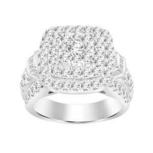 LADIES RING 3.00CT ROUND/BAGUETTE DIAMOND 10K WHITE GOLD