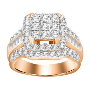 LADIES RING 2.00CT ROUND/BAGUETTE DIAMOND 10K ROSE GOLD