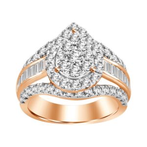 LADIES RING 2.00CT ROUND/BAGUETTE DIAMOND 10K ROSE GOLD
