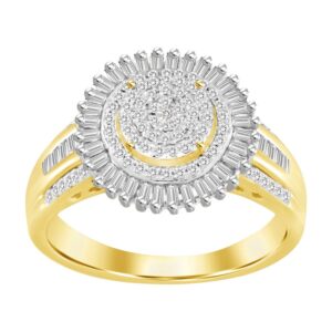 LADIES RING 0.50CT ROUND/BAGUETTE DIAMOND 10K YELLOW GOLD