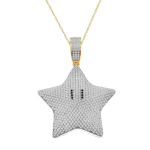 MEN'S CHARM 6.00CT ROUND BLACK DIAMOND 10K YELLOW GOLD