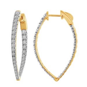 LADIES HOOP EARRINGS 2.00CT ROUND DIAMOND 14K YELLOW GOLD