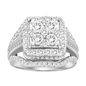 LADIES RING 1.00CT ROUND/BAGUETTE DIAMOND 14K WHITE GOLD
