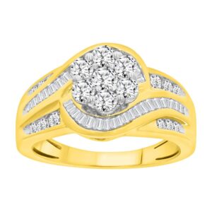 LADIES RING 1.00CT ROUND/BAGUETTE DIAMOND 10K YELLOW GOLD